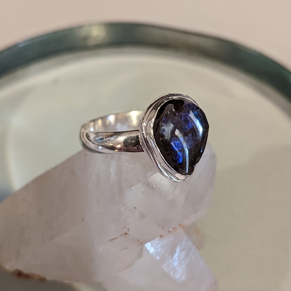 Ammolite Blue Fire, 925 Silver Ring, 8.5 - Picture 5 of 8
